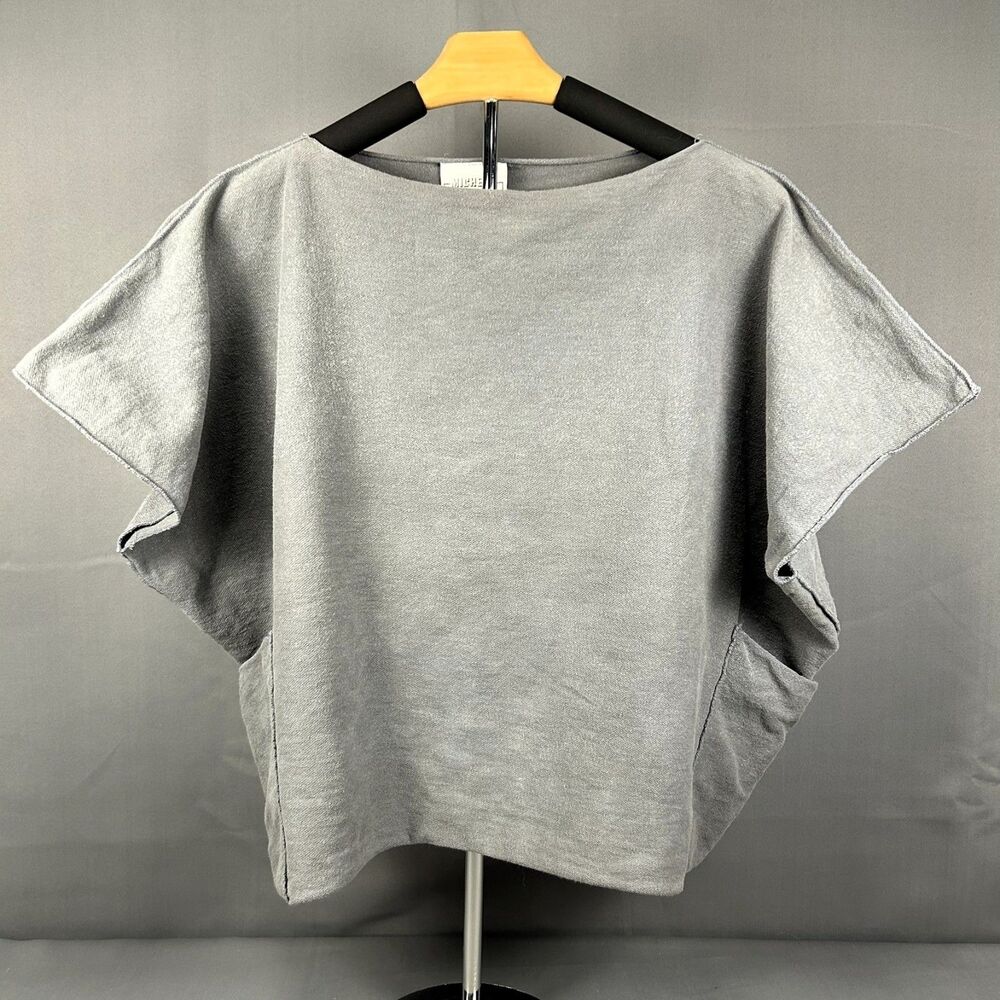 Rare Distressed 90s Michele Lamy Grey Boatneck Pocket Top Raw Cotton Archive